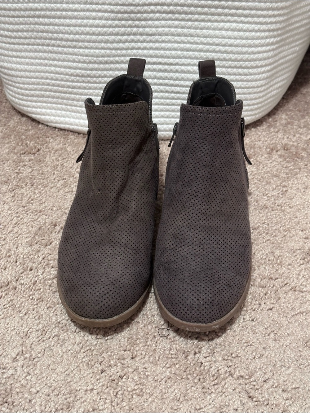 Suede Perforated Ankle Boots